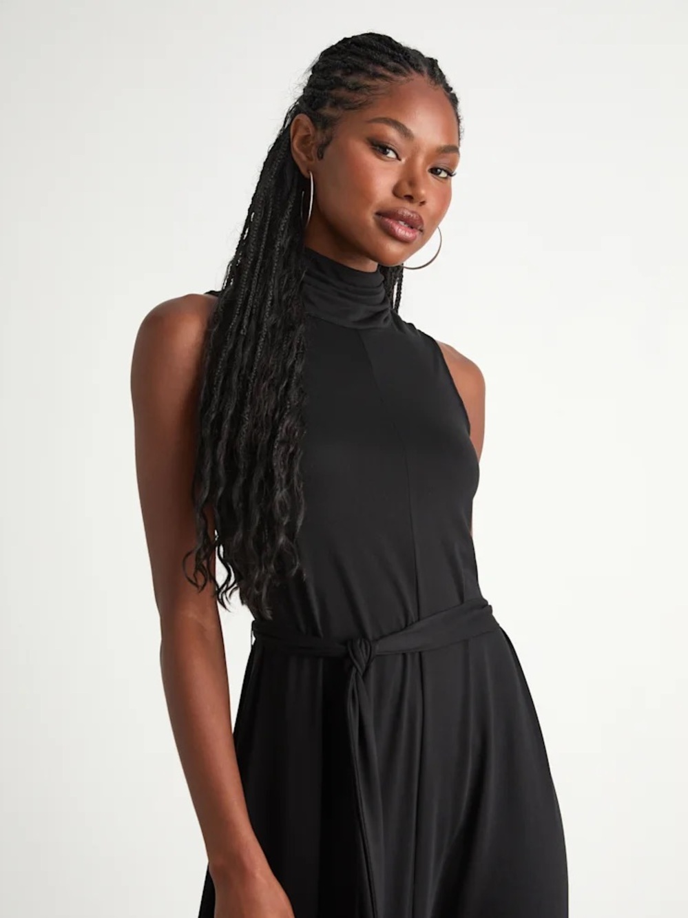 Balera Black Sleeveless Turtleneck Dress with Waist Tie